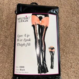FashionNova - Wet Look Thigh Hi - Lace Up - NWT - Black